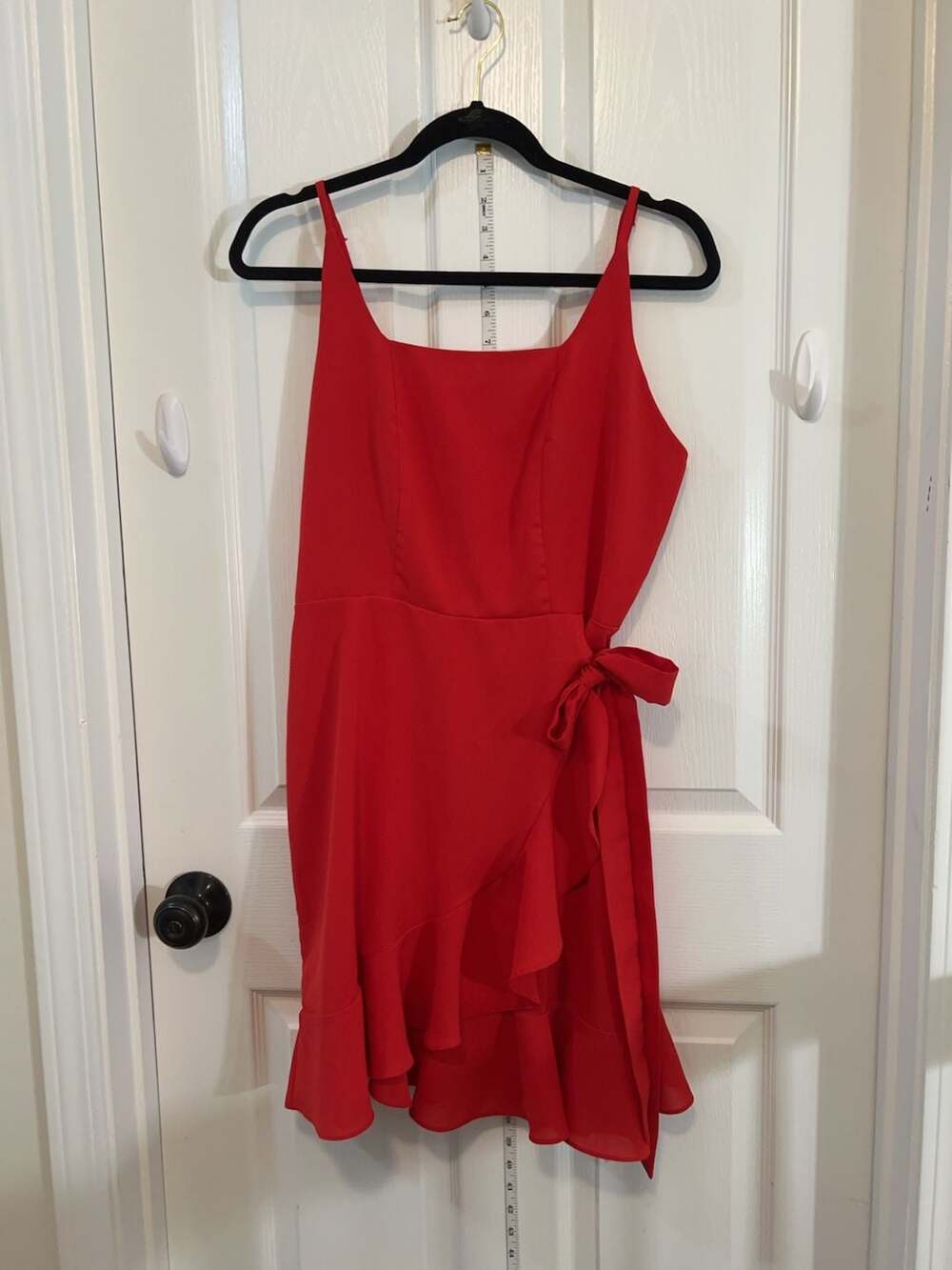 Hot 🌶️ Mini Ruffle Wrap Tie Front Red Spaghetti Strap Party Barbie Dress Large